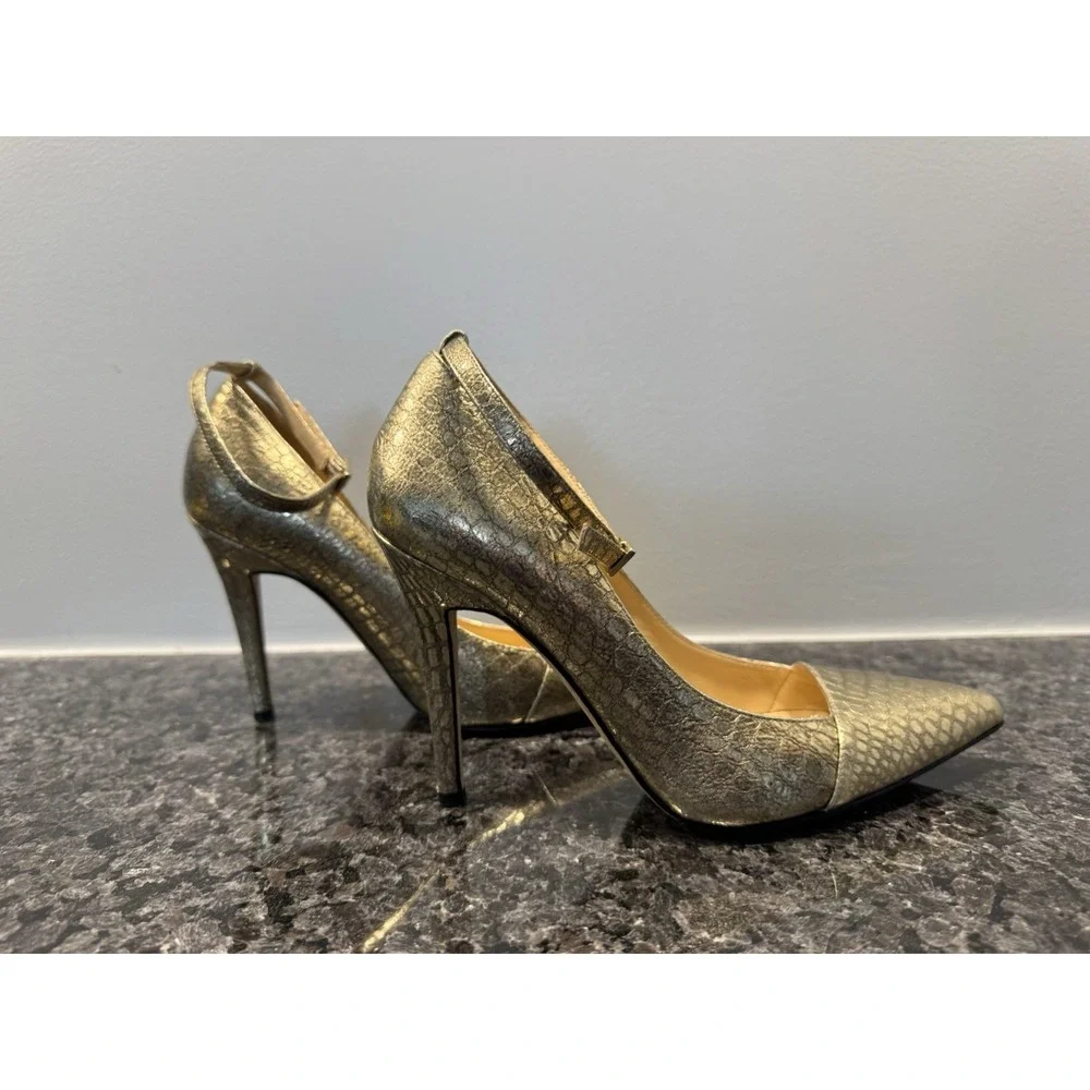 Kate Spade Women‎ Size 6 Gold Snake skin Pattern Ankle Strap Pointed heels 3.5”